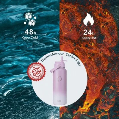 Buzio Duet Series Water Bottle with 2 Lids and Sleeve 1.2L - Purple White